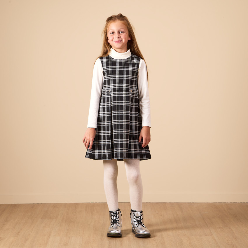 Robe sans manches à carreaux et pattes décoratives pour fille  