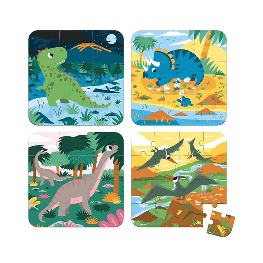 4 puzzles évolutifs dinosaures 