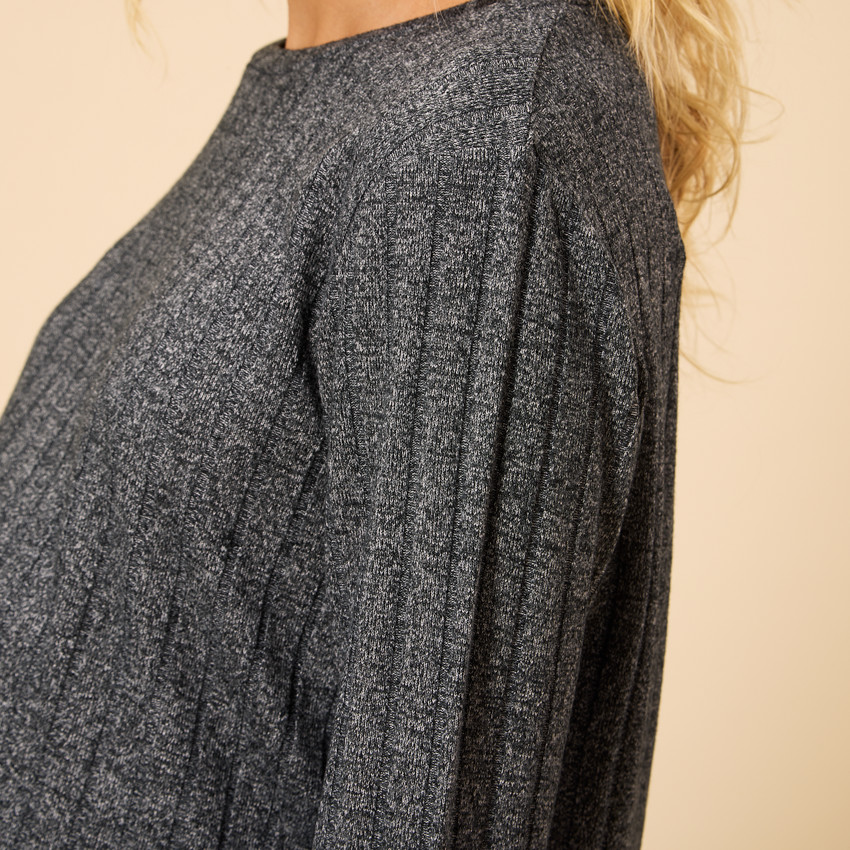 Set pyjama 2 pièces uni effet côtelé pour femme 