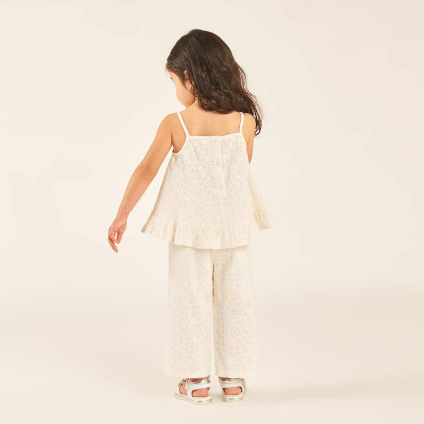 Ensemble 2 pièces débardeur + pantalon en broderie anglaise ajourée pour bébé fille 