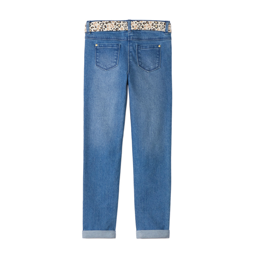 Jean slim avec ceinture foulard imprimé fille 