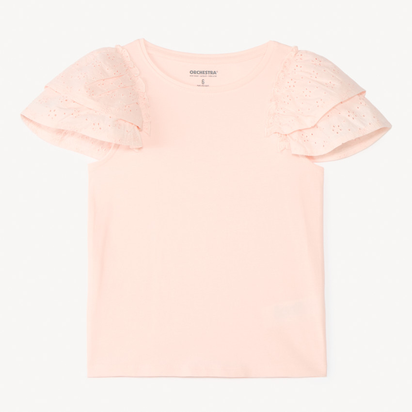 T-shirt manches courtes en broderie anglaise pour fille