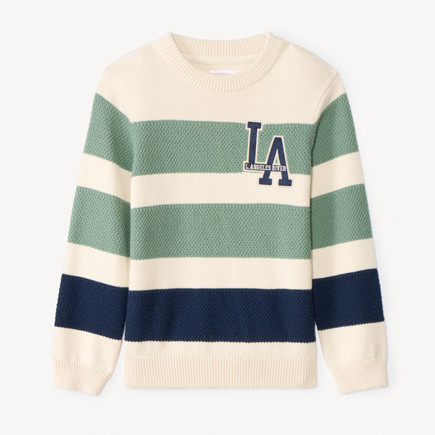 Pull en tricot fantaisie rayé avec patch pour garçon