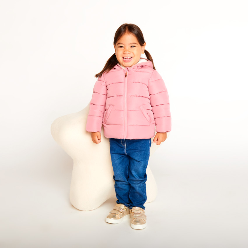 Doudoune matelassé en toile et micro polaire pour bébé fille   