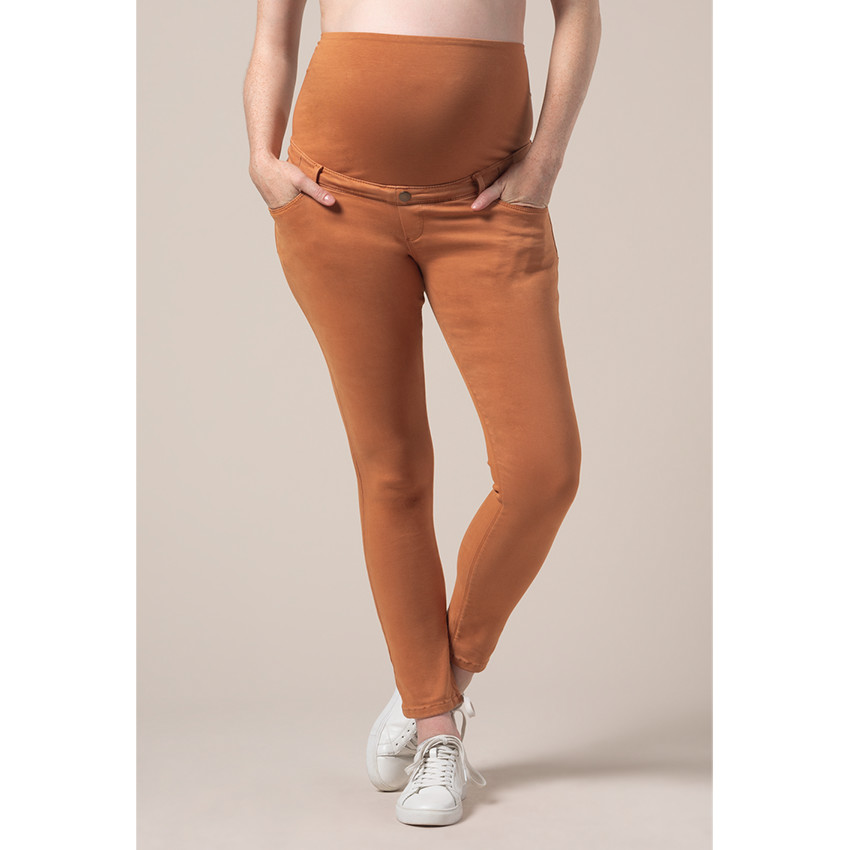 Pantalon de grossesse ocre coupe slim à bandeau haut 