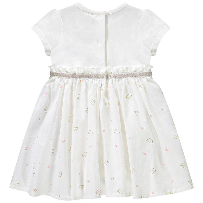 Robe body 2 en 1 bi-matière imprimé oiseaux pour bébé fille 