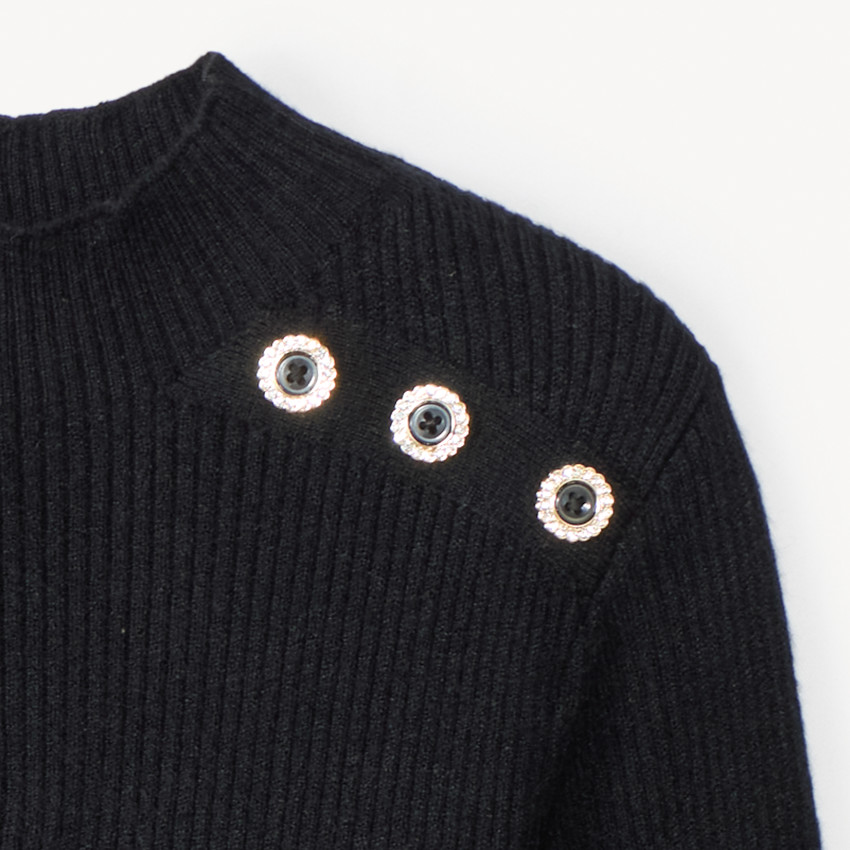 Pull manches longues à col cheminé et boutons fantaisie pour fille  