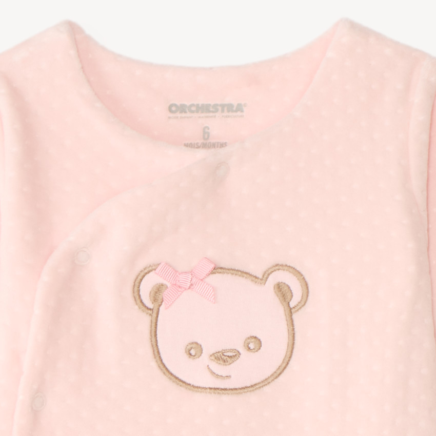 Dors bien manches longues en velours broderie ourson pour bébé fille 