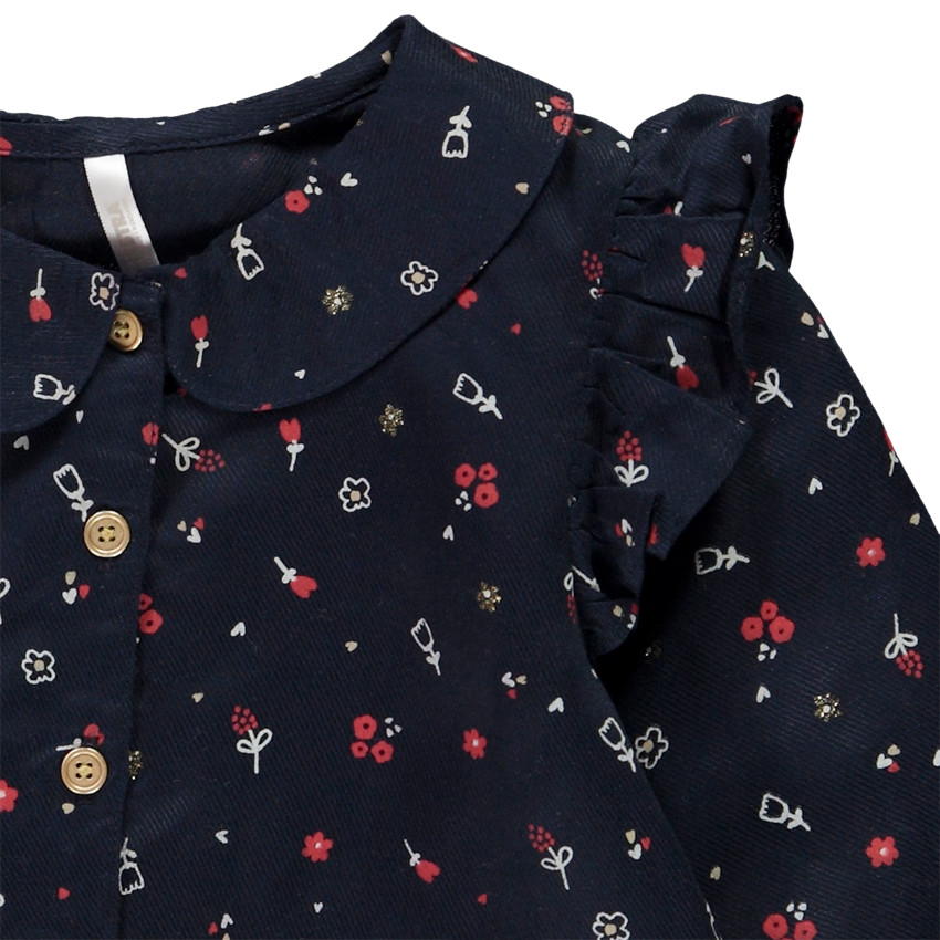 Tunique manches longues à nouer imprimé fleurs pour bébé fille 
