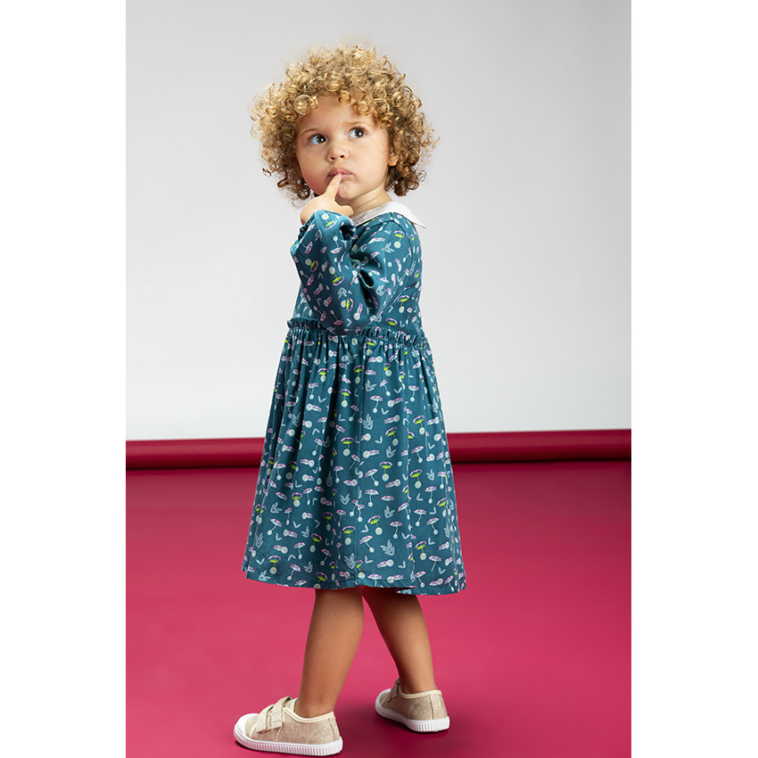 Robe à manches longues en tencel avec col claudine brodé et imprimé fleuri pour bébé fille 