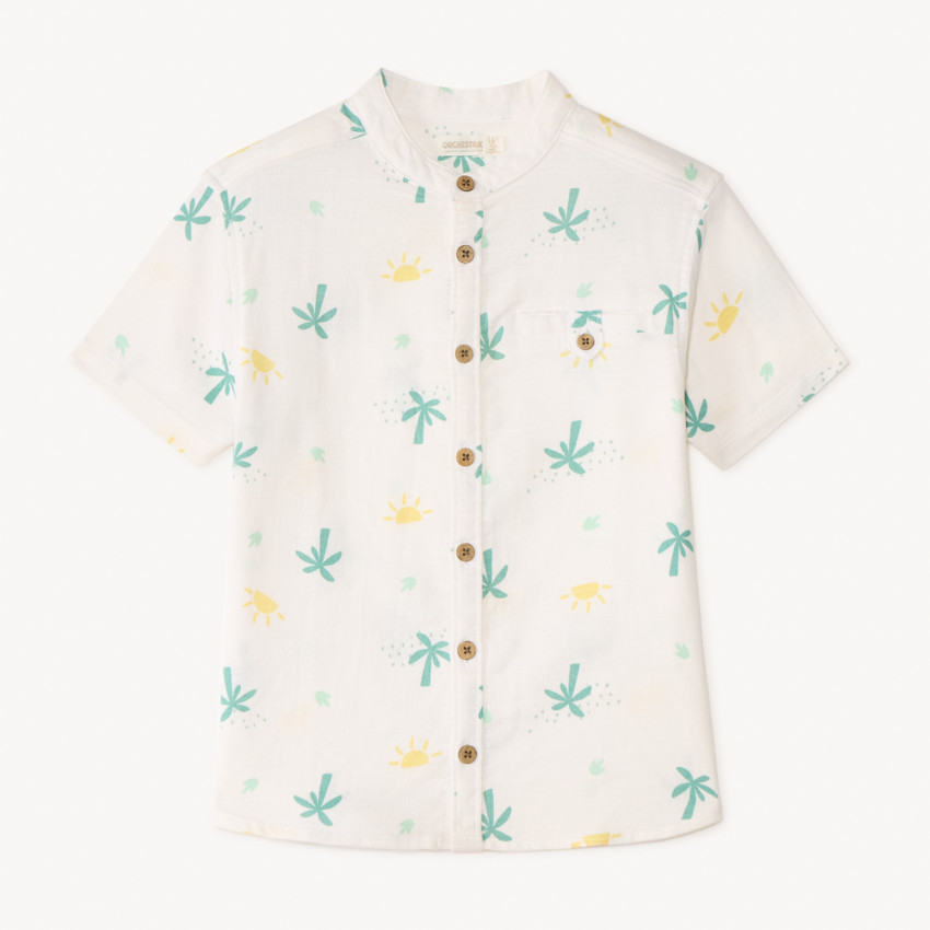Chemise manches courtes col mao imprimé palmiers pour garçon