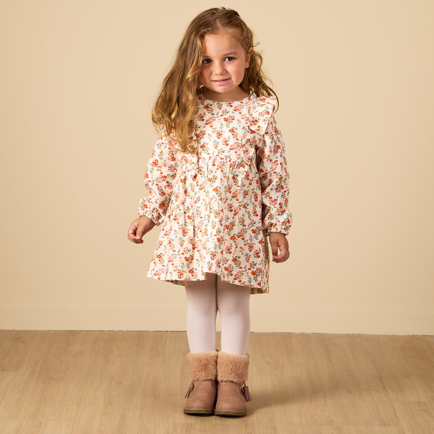 Robe manches longues volantées imprimé fleurs pour bébé fille 