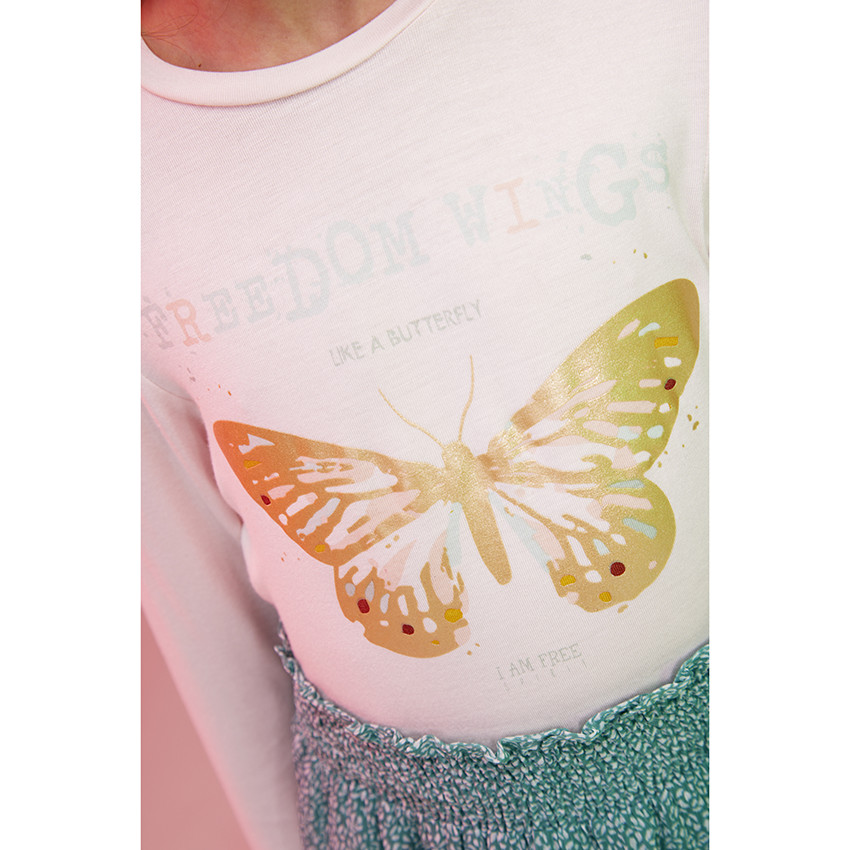 T-shirt manches longues en jersey foil print papillon pour fille 