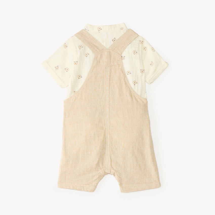 Ensemble court 2 pièces salopette + chemise imprimé ourson pour bébé garçon 