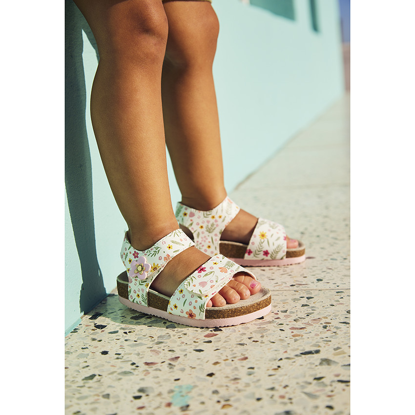 sandales blanches à double scratchs imprimé floral pour bébé fille - blanc