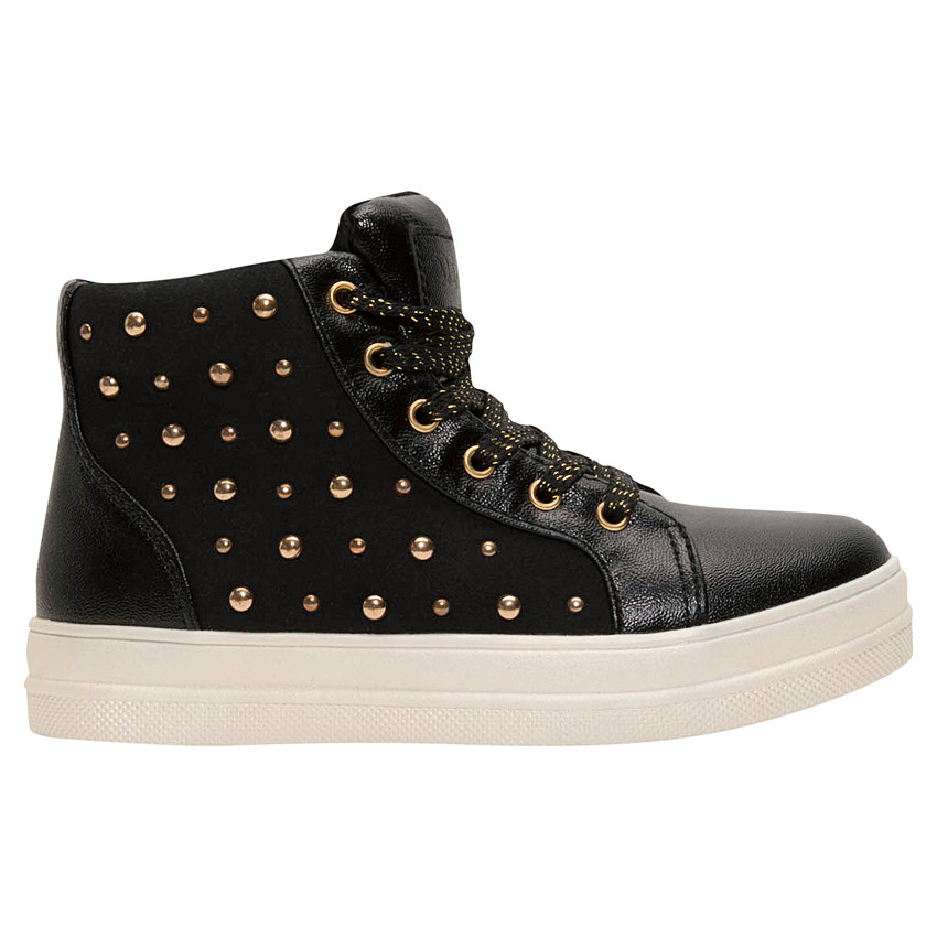 Baskets montantes noires bi-matière avec clous fantaisie 