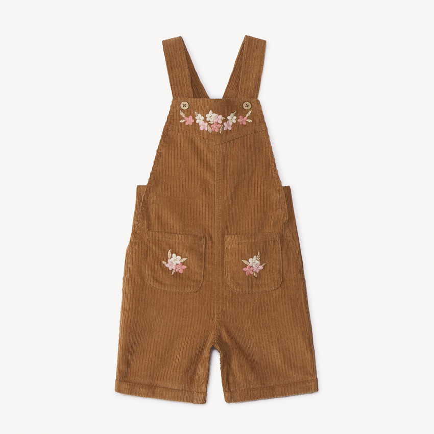 Salopette courte brodées en velours côtelé pour bébé fille 