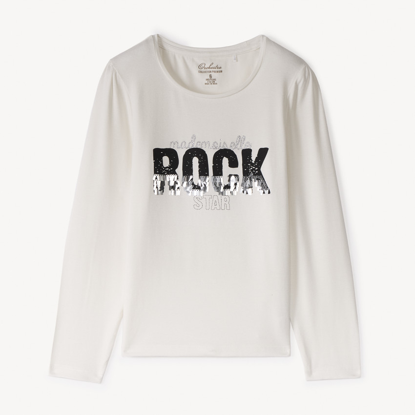 T-shirt manches longues print Rock à sequins pour fille