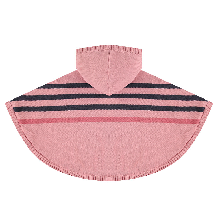 Cape à capuche en tricot avec doublure en sherpa et rayures en jacquard 