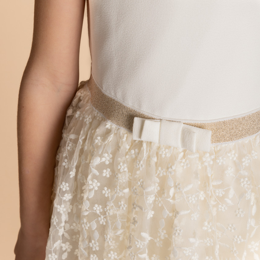 Robe de cérémonie à tulle brodé et dos ajouré cœur pour fille 