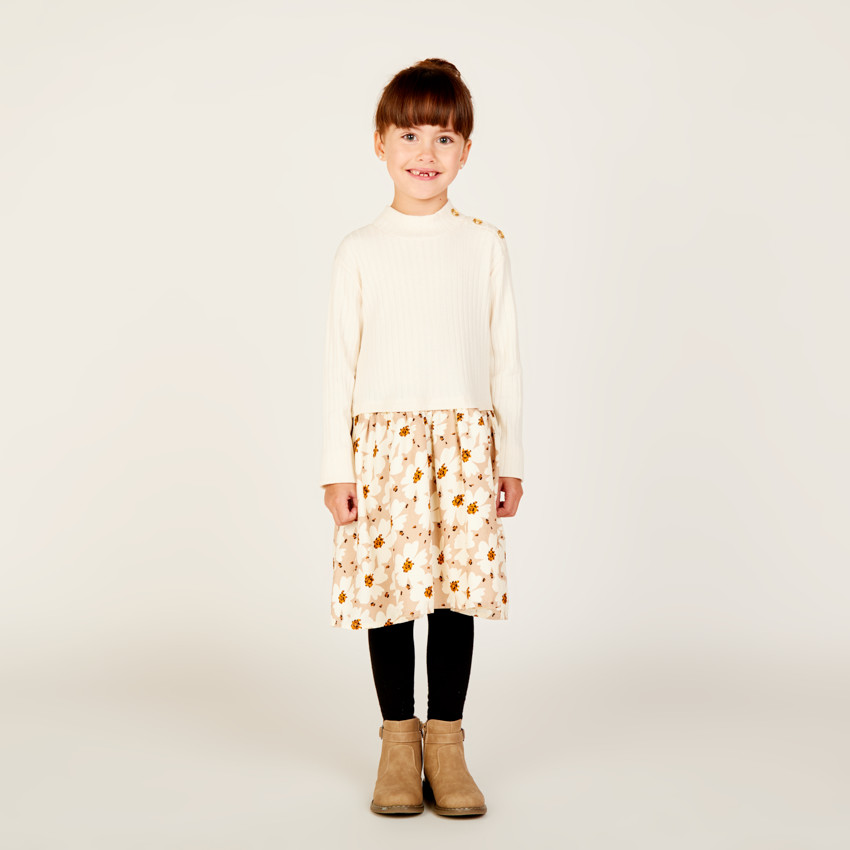 Robe manches longues effet 2 en 1 fleurie pour fille 