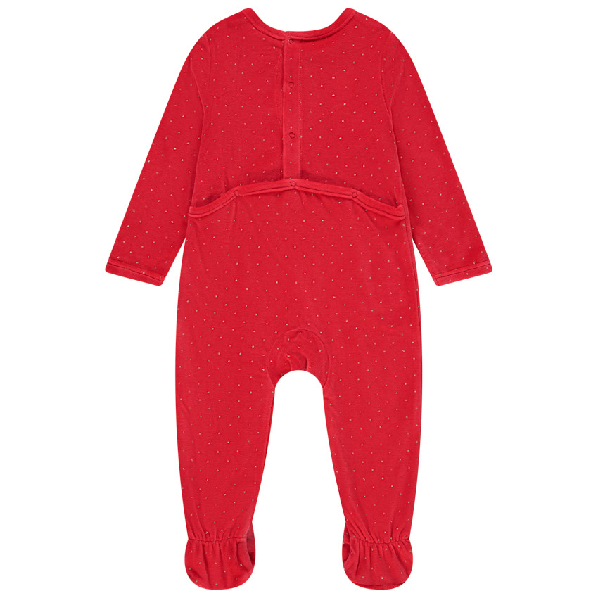 Dors-bien en velours avec patch brodé cerf et imprimé pois pour bébé fille 