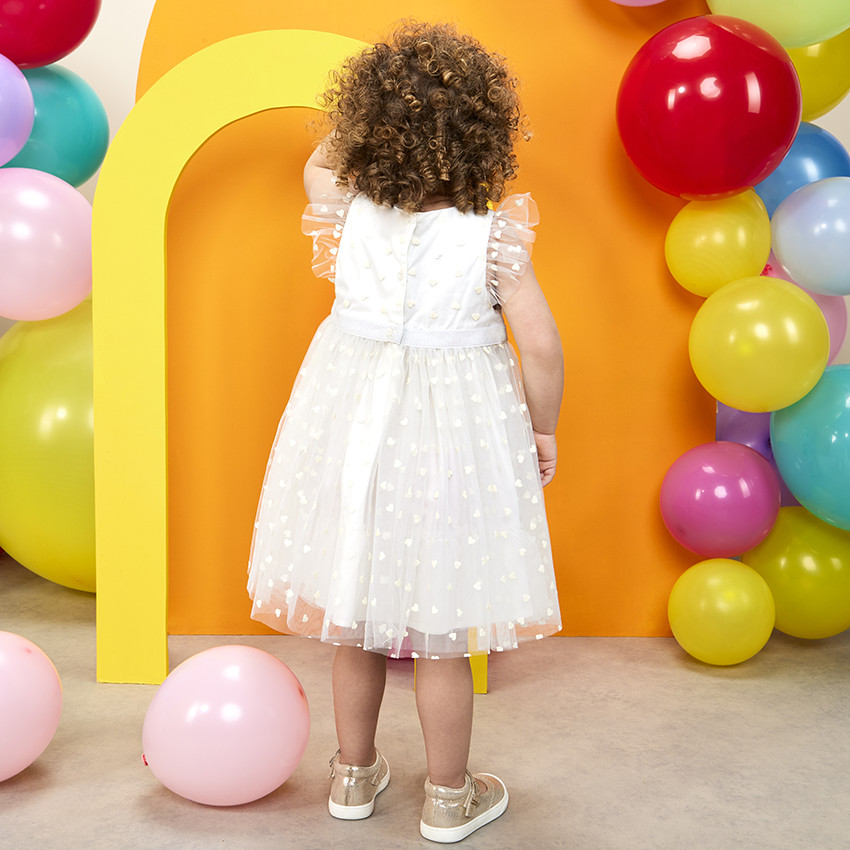 Robe de cérémonie en tulle imprimé cœurs pailletés pour bébé fille 