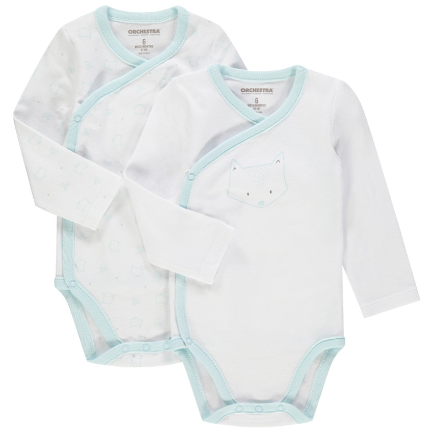 Lot de 2 bodies manches longues en coton print chats pour bébé garçon
