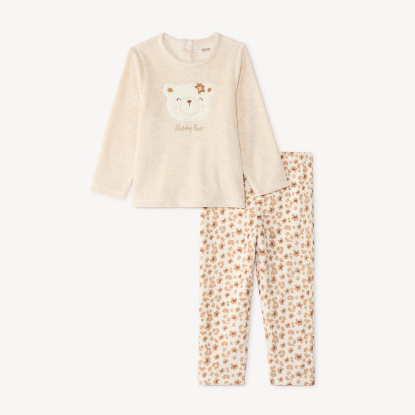 Pyjama 2 pièces bébé fille broderie ourson 