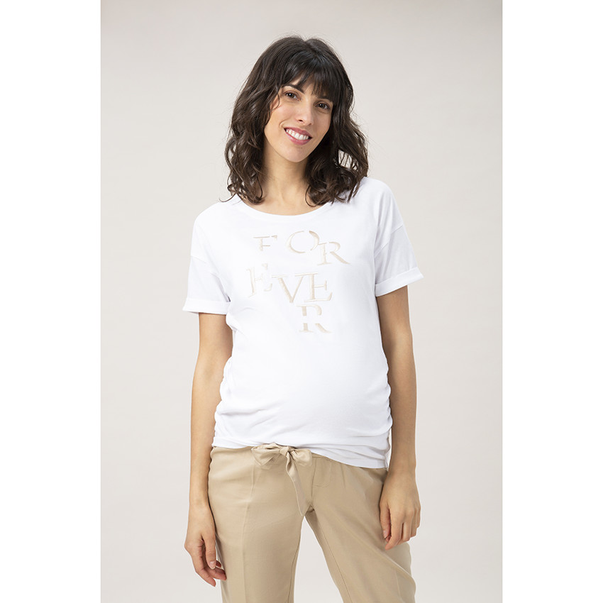 T-shirt de grossesse manches courtes à message brodé 