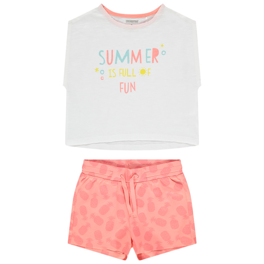 Ensemble t-shirt à message et short imprimé ananas 