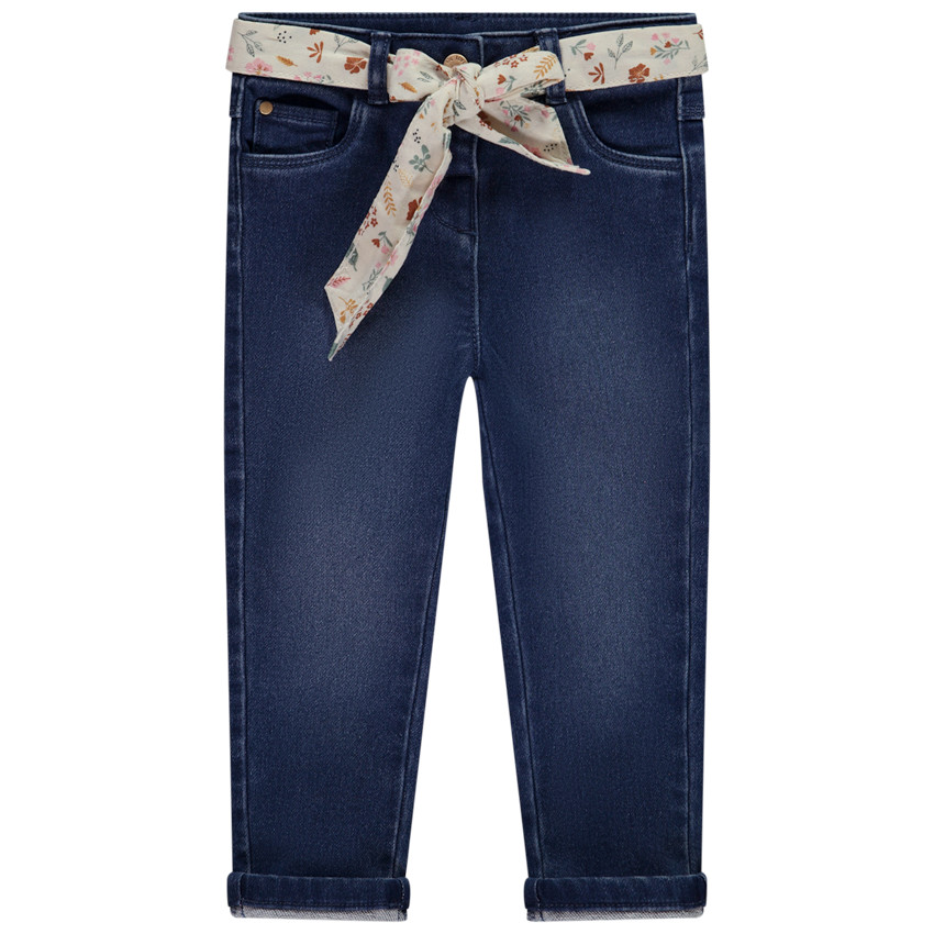 Jean droit avec ceinture foulard imprimee pour bebe fille