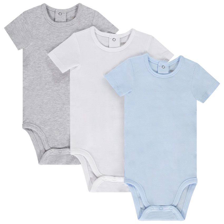 Lot de 3 bodys manches courtes unis pour bebe garcon Orchestra