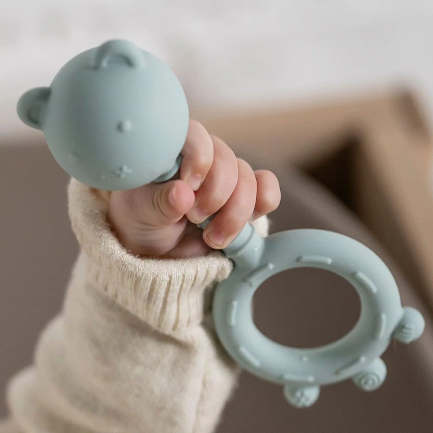 Hochet Ours en silicone - Vert Pastel 