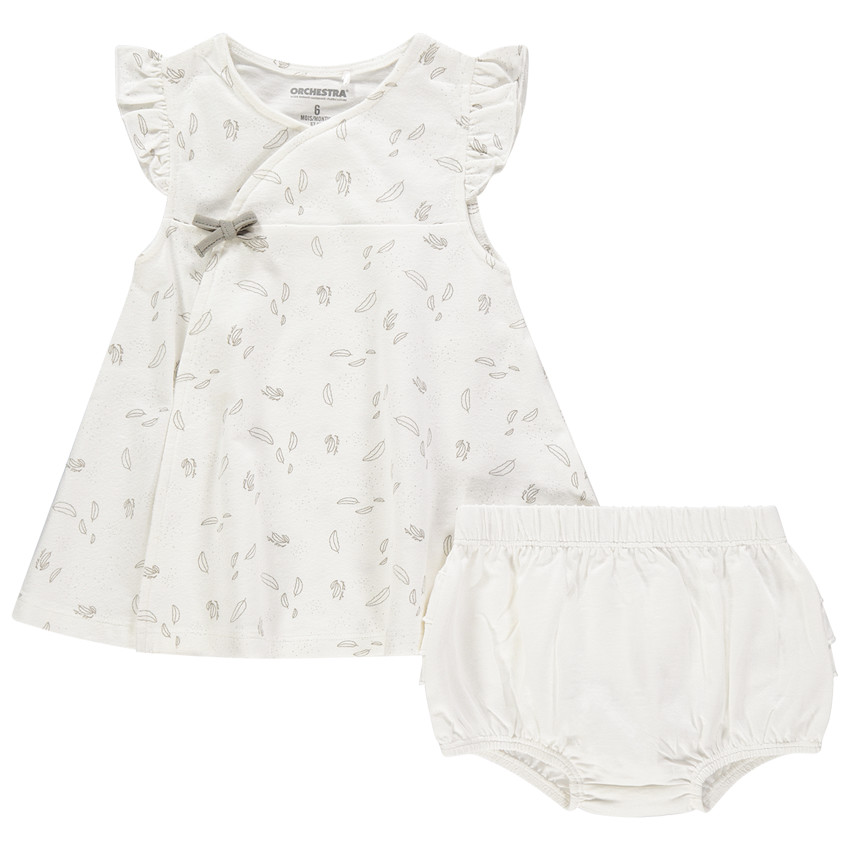 Ensemble de cérémonie robe imprimée + bloomer pour bébé fille 