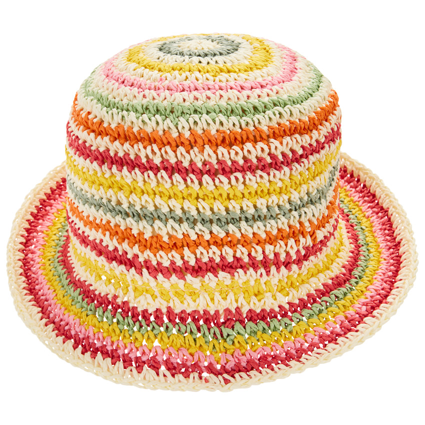 Chapeau melon en paille tressée multicolore pour fille 