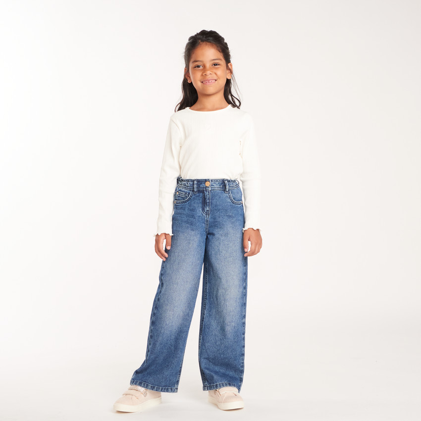 Jean large en denim bleu stone pour fille
