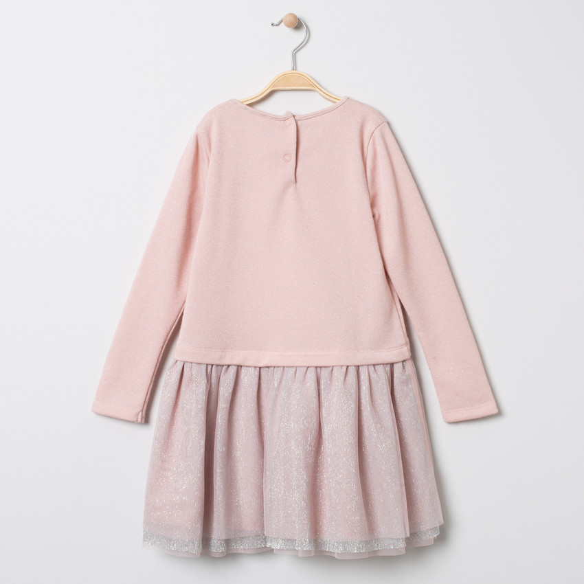 Robe manches longues bi-matière avec tulle pour enfant fille 