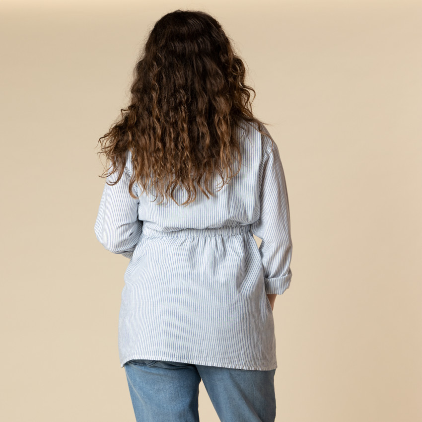 Chemise manches longues de grossesse et d'allaitement rayée avec lien 