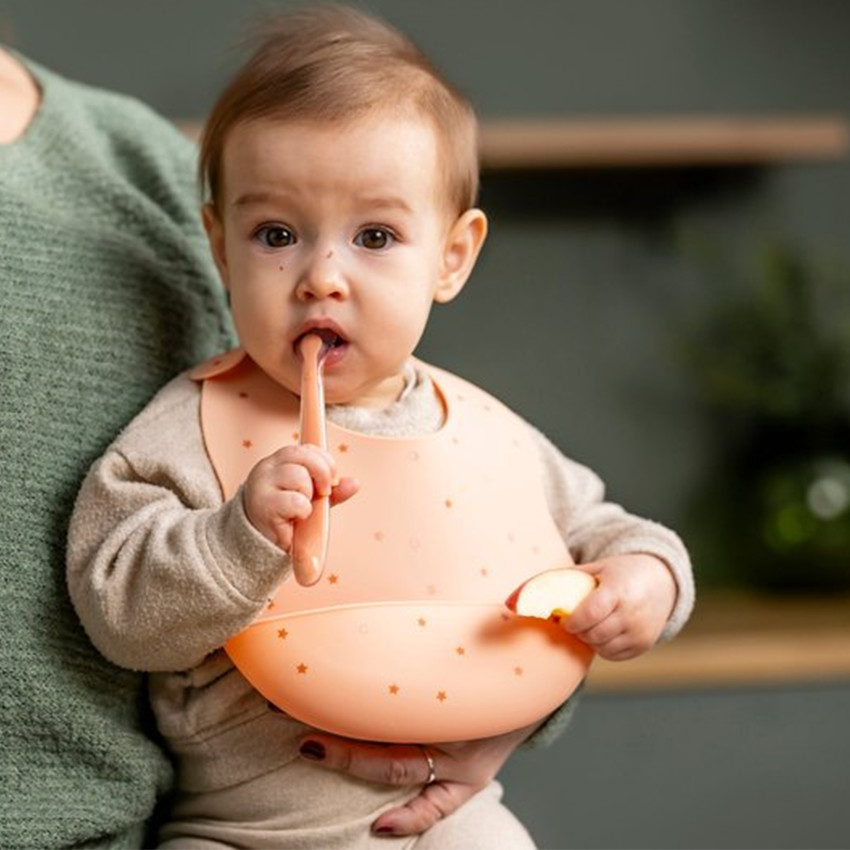 Bavoir réglable avec bac récupérateur - Silicone - Argile 