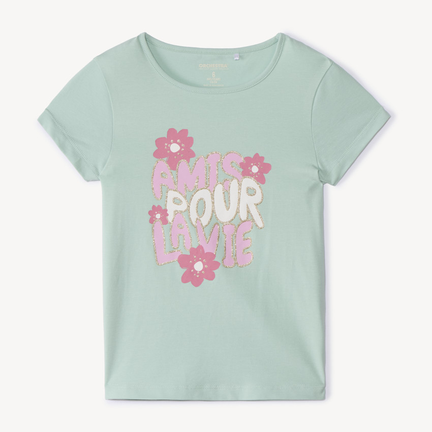 T-shirt manches courtes à print pailleté pour fille