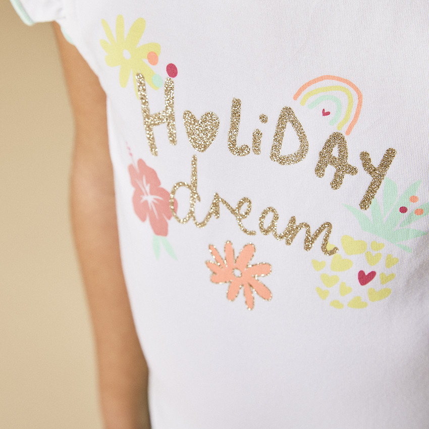 Robe manches courtes effet 2 en 1 print pailleté pour fille 