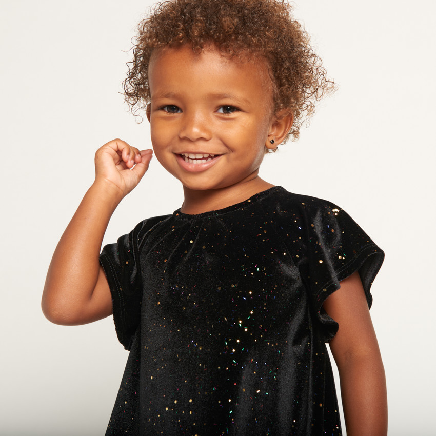 Robe de fête manches courtes en velours pailleté pour bébé fille 