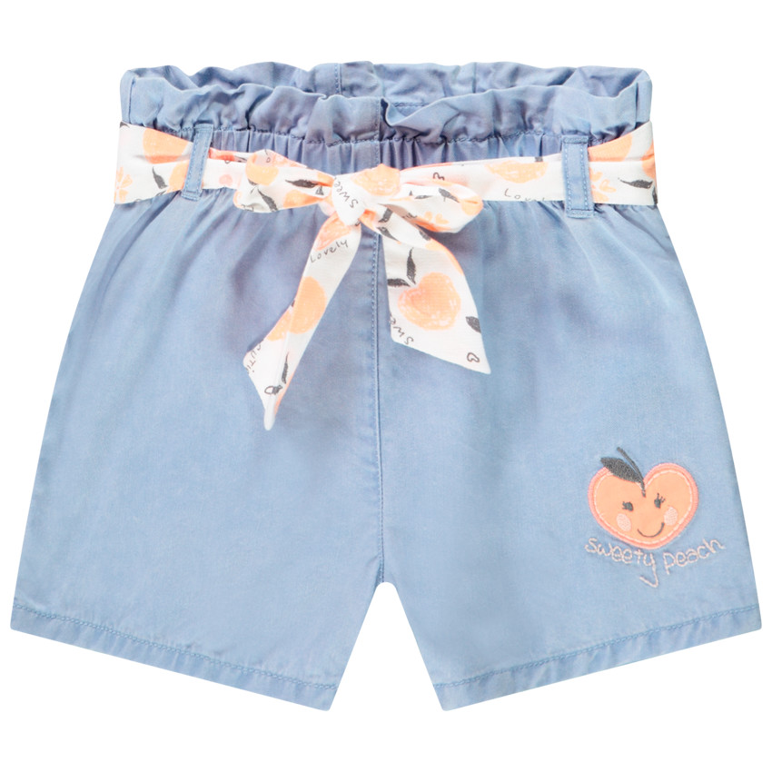 Short en twill délavé avec ceinture et broderie pour bébé fille