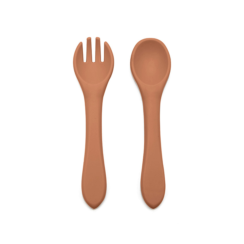 Set fourchette et cuillère en silicone sienna - Marron