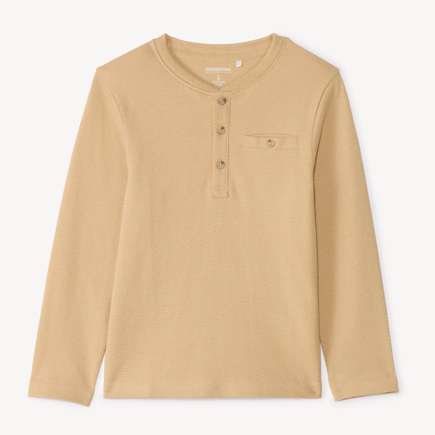 T-shirt manches longues uni à col tunisien pour garçon