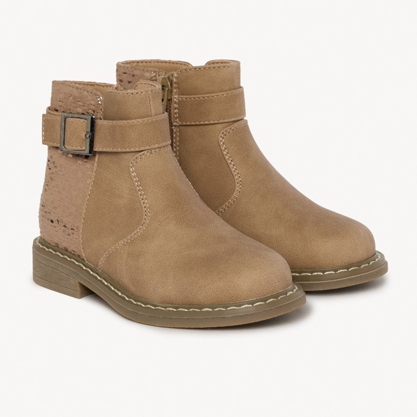 Bottines à boucle effet peau de serpent dorée pour fille