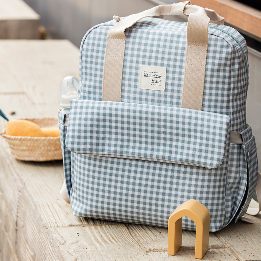 Sac à dos à langer I Love Vichy + tapis vert 
