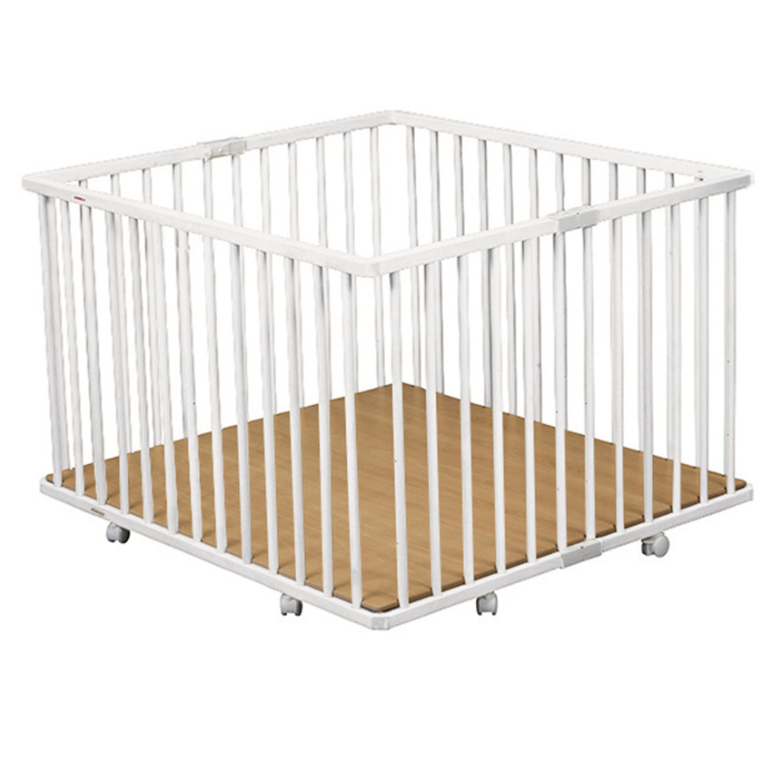 Parc Pliant Carré Gaby avec plancher réglable et roulettes – Blanc 