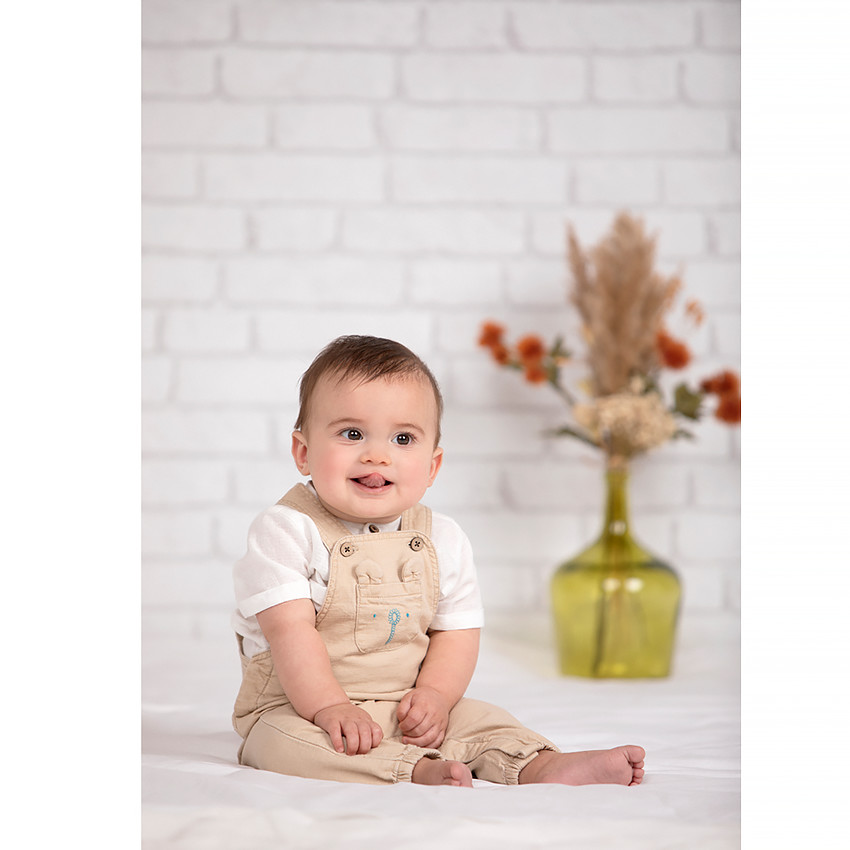Ensemble 2 pièces salopette longue et chemise de cérémonie pour bébé garçon 